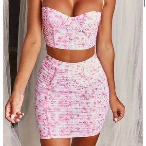 Oh Polly Floral Ruched Corset + Skirt Two-Piece Set • Size S (UK 6 / US 2)